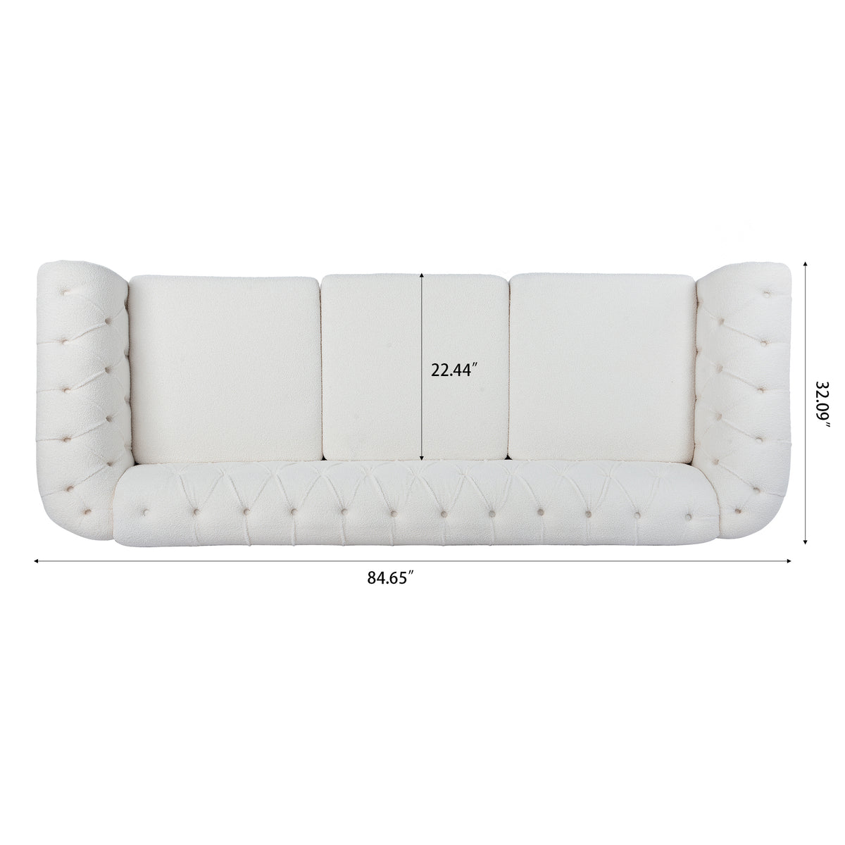 84.65" Rolled Arm Chesterfield 3 Seater Sofa White Polyester 3 Seat
