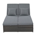 Outdoor Double Sunbed, Wicker Rattan Patio Reclining Chairs With Adjustable Backrest And Seat, Conversational Set For 2 Person, Gray Yes Complete Patio Set Gray Water Resistant Frame Water Resistant Cushion Garden & Outdoor Casual Sofa Seating Groups