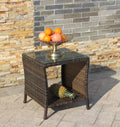 Outdoor Patio Furniture 1 Coffee Table With Clear Tempered Glass Brown Rattan