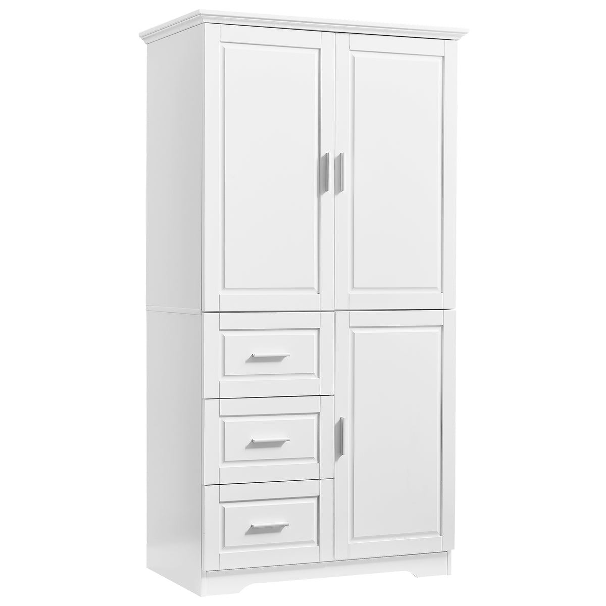 Tall And Wide Storage Cabinet With Doors For Bathroom Office, Three Drawers, White White Mdf