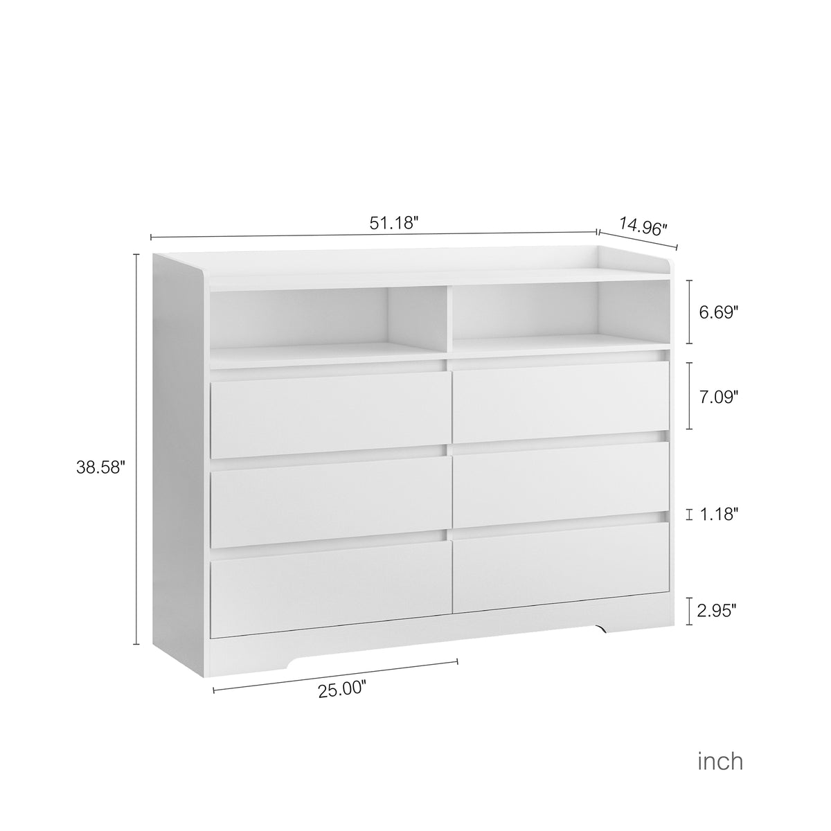 6 Drawer Dresser, White Dresser For Bedroom With Led Lights, Modern Dressers & Chests Of Drawers With Sturdy Frame For Living Room, Entryway, Hallway White Mdf