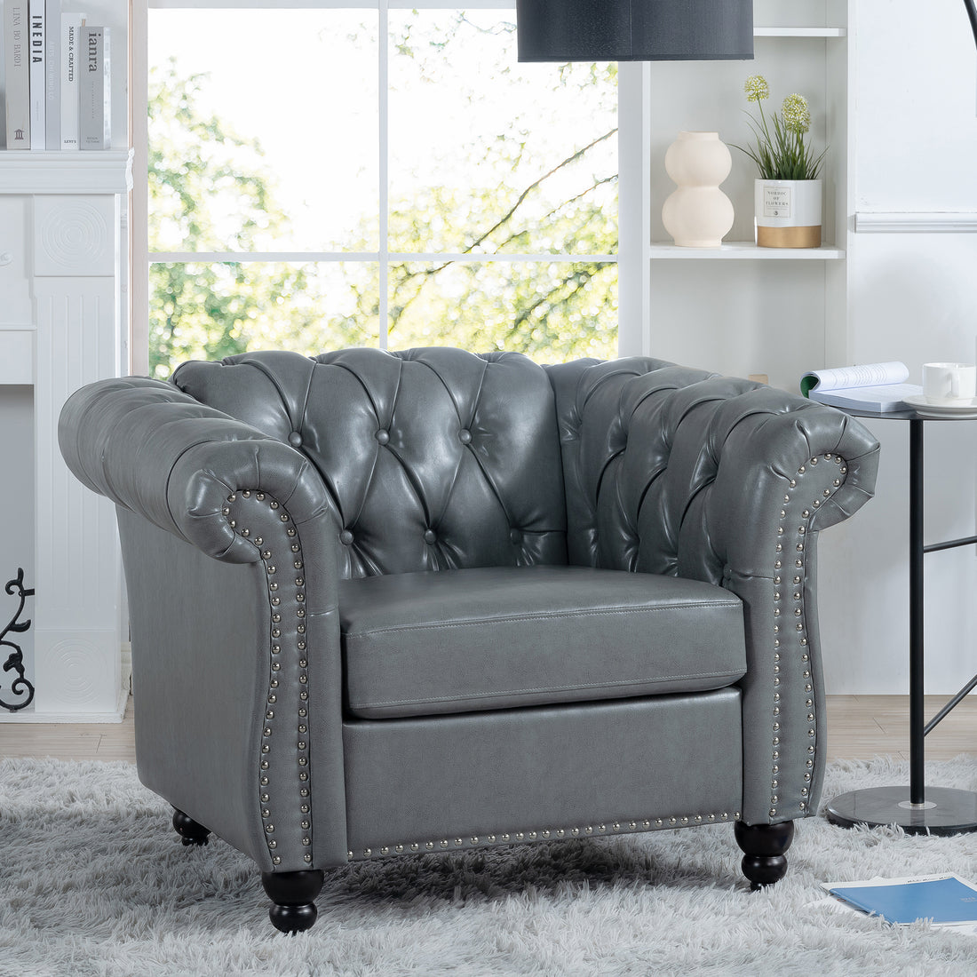 1 Seater Sofa For Living Room Gray Pu