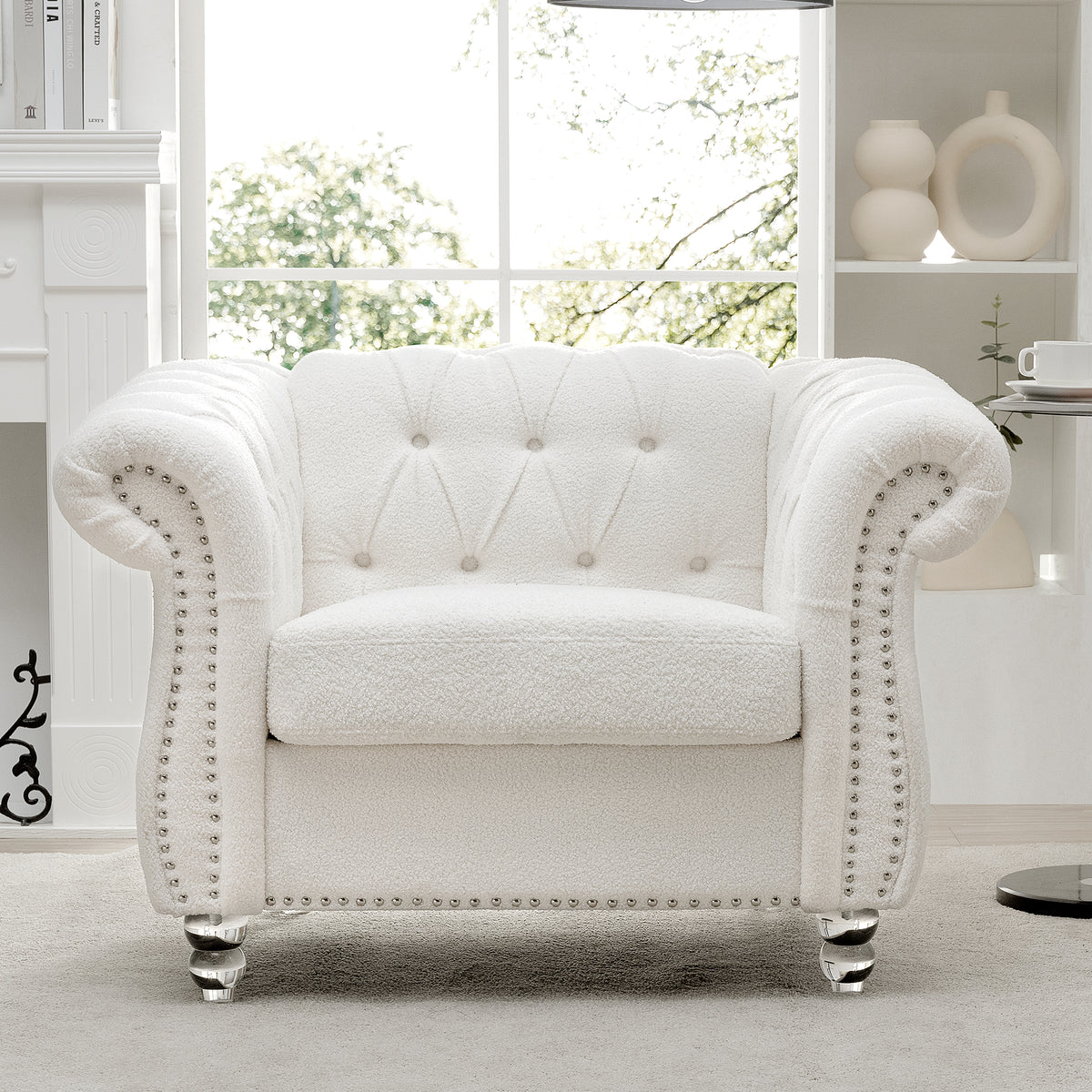 1 Seater Sofa For Living Room White Polyester