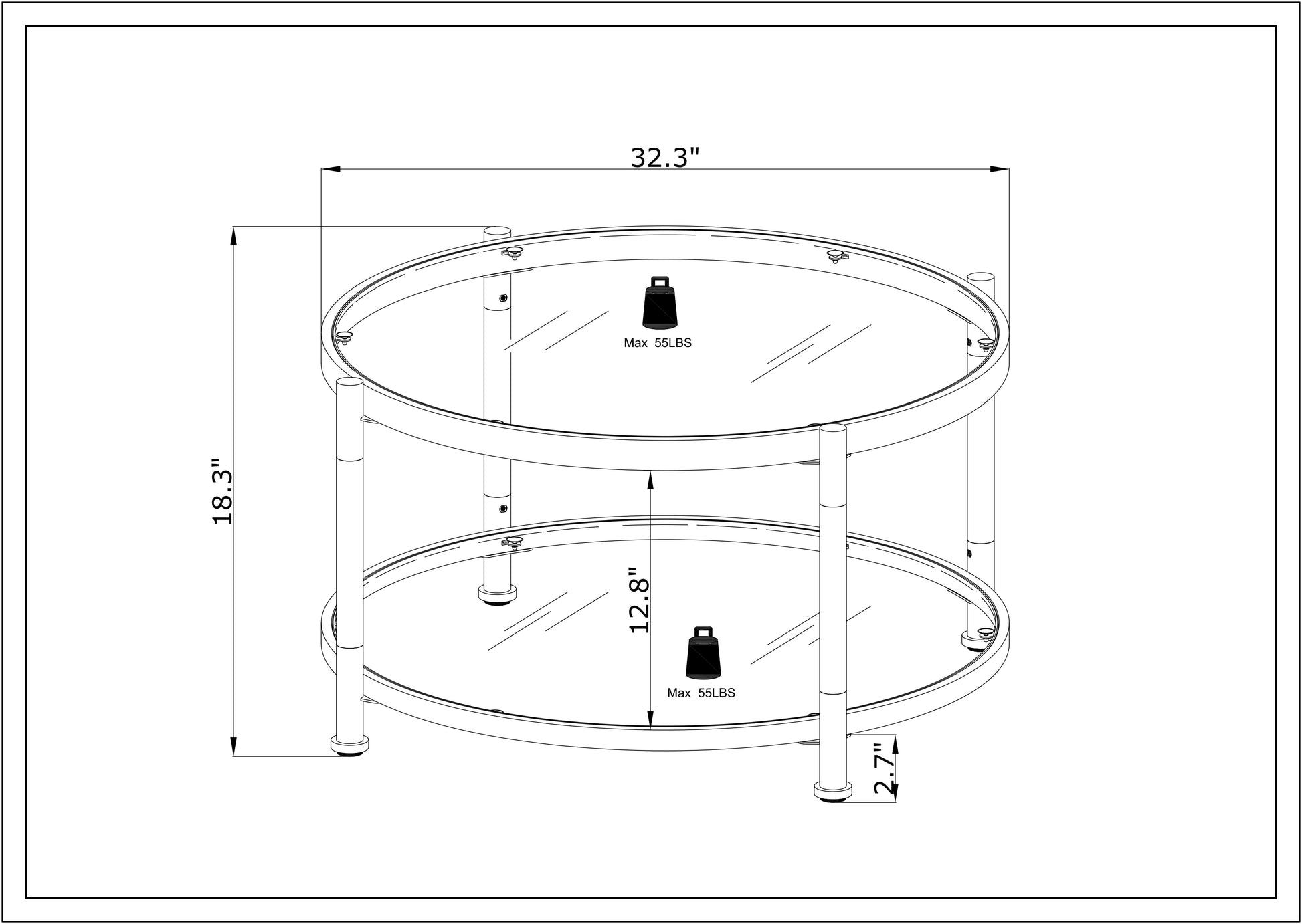 W82153572 Contemporary Acrylic Coffee Table, 32.3'' Round Tempered Glass Coffee Table, Chrome Silver Coffee Table For Living Room Chrome Glass Iron
