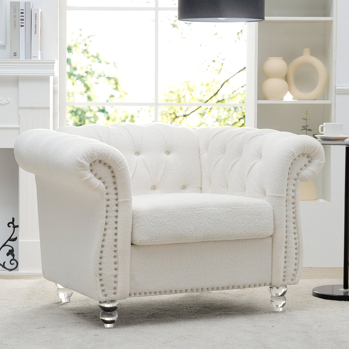 1 Seater Sofa For Living Room White Polyester