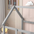 Twin Size Floor Wooden Bed With House Roof Frame, Fence Guardrails,Grey Old Sku:W50471471 Twin Grey Pine