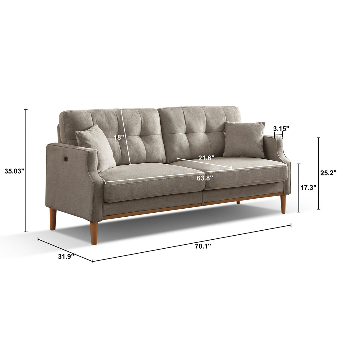 Living Space Sofa 3 Seater With Waterproof Fabricusb Charge Port Light Gray Foam Fabric 3 Seat
