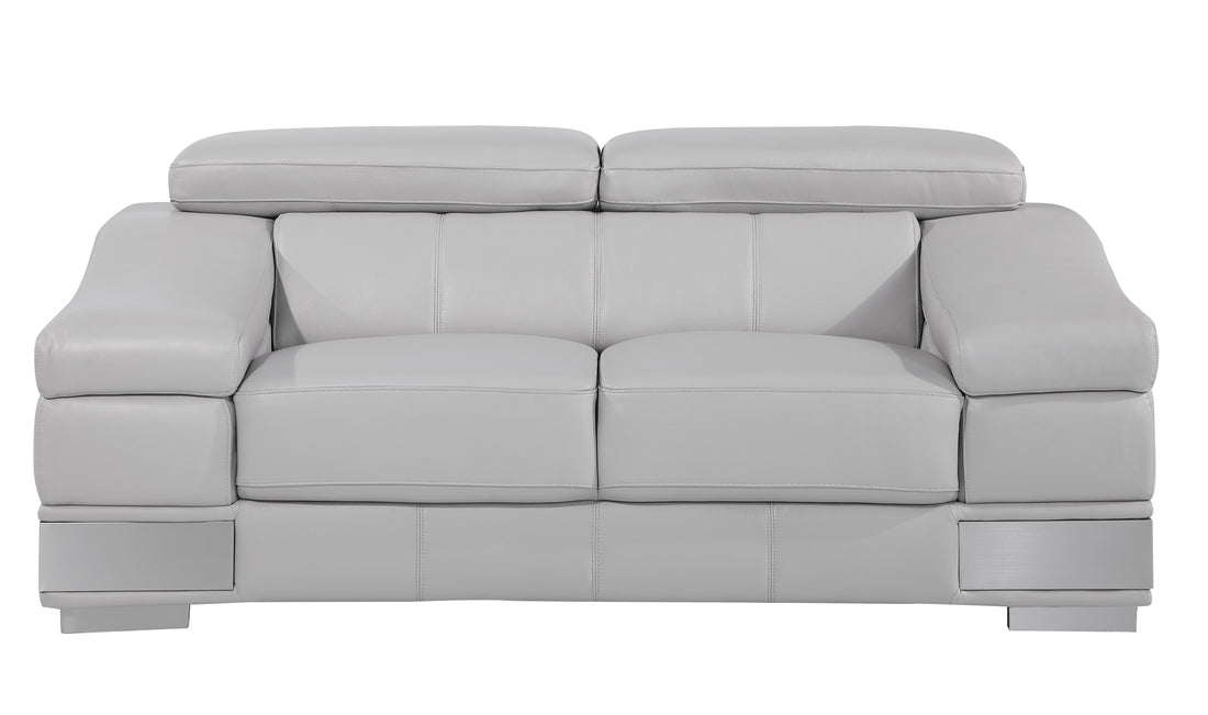 Top Grain Italian Leather Loveseat Light Gray Foam Leather