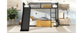 Metal Bunk Bed With Slide, Twin Over Twin, Black Box Spring Not Required Black Metal Bedroom Metal