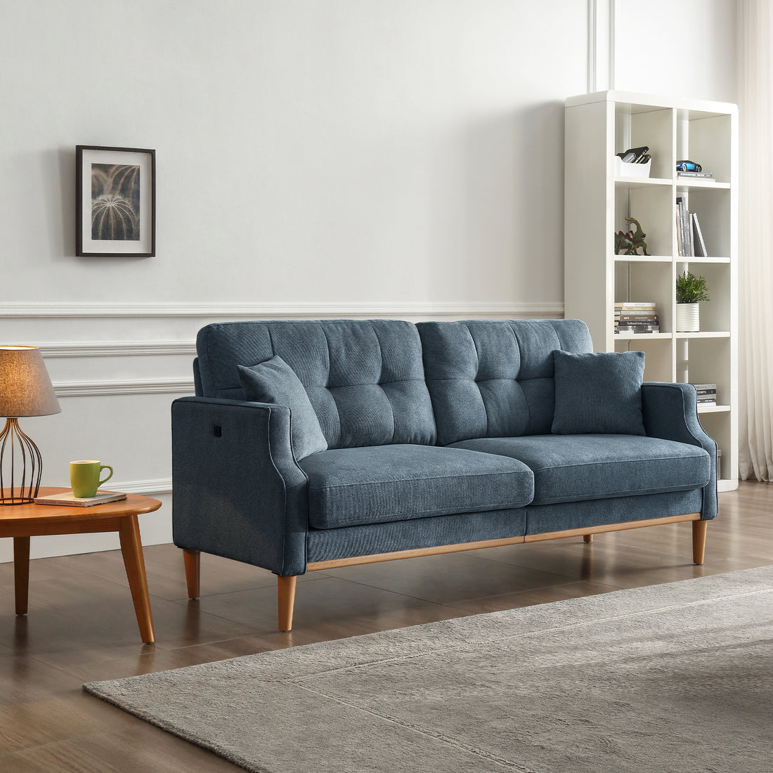 Living Space Sofa 3 Seater With Waterproof Fabricusb Charge Port Dark Blue Foam Fabric 3 Seat