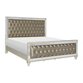 Glamorous Style Champagne Finish Queen Bed 1Pc Upholstered Headboard Footboard Arcylic Crystals Trim Tufting Modern Bedroom Furniture Box Spring Required Queen Champagne Wood Bedroom Glam,Modern Faux Leather Wood