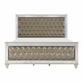 Glamorous Style Champagne Finish Queen Bed 1Pc Upholstered Headboard Footboard Arcylic Crystals Trim Tufting Modern Bedroom Furniture Box Spring Required Queen Champagne Wood Bedroom Glam,Modern Faux Leather Wood