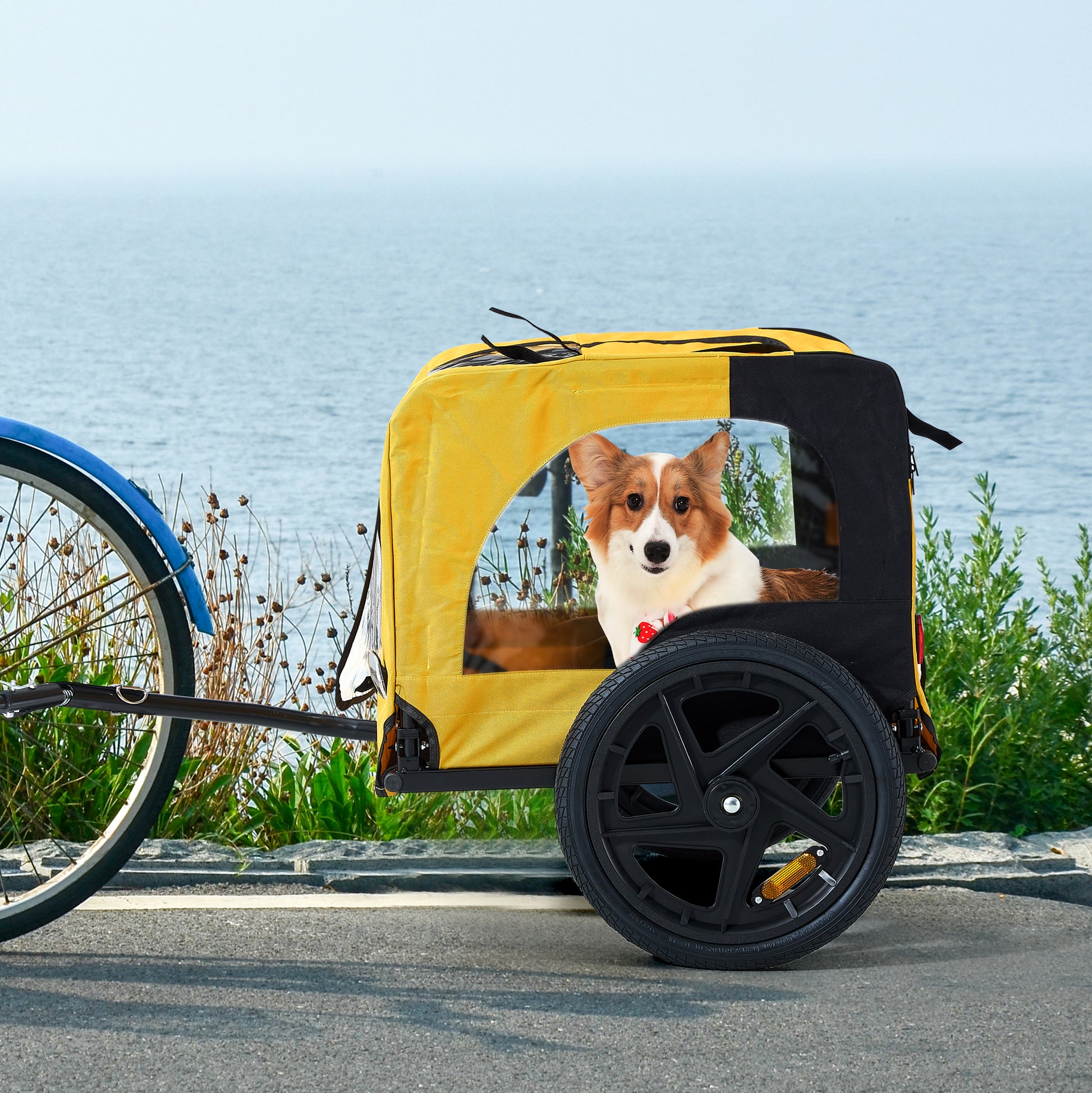Yellow Outdoor Heavy Duty Foldable Utility Pet Stroller Dog Carriers Bicycle Trailer Yellow Oxford Fabric Steel