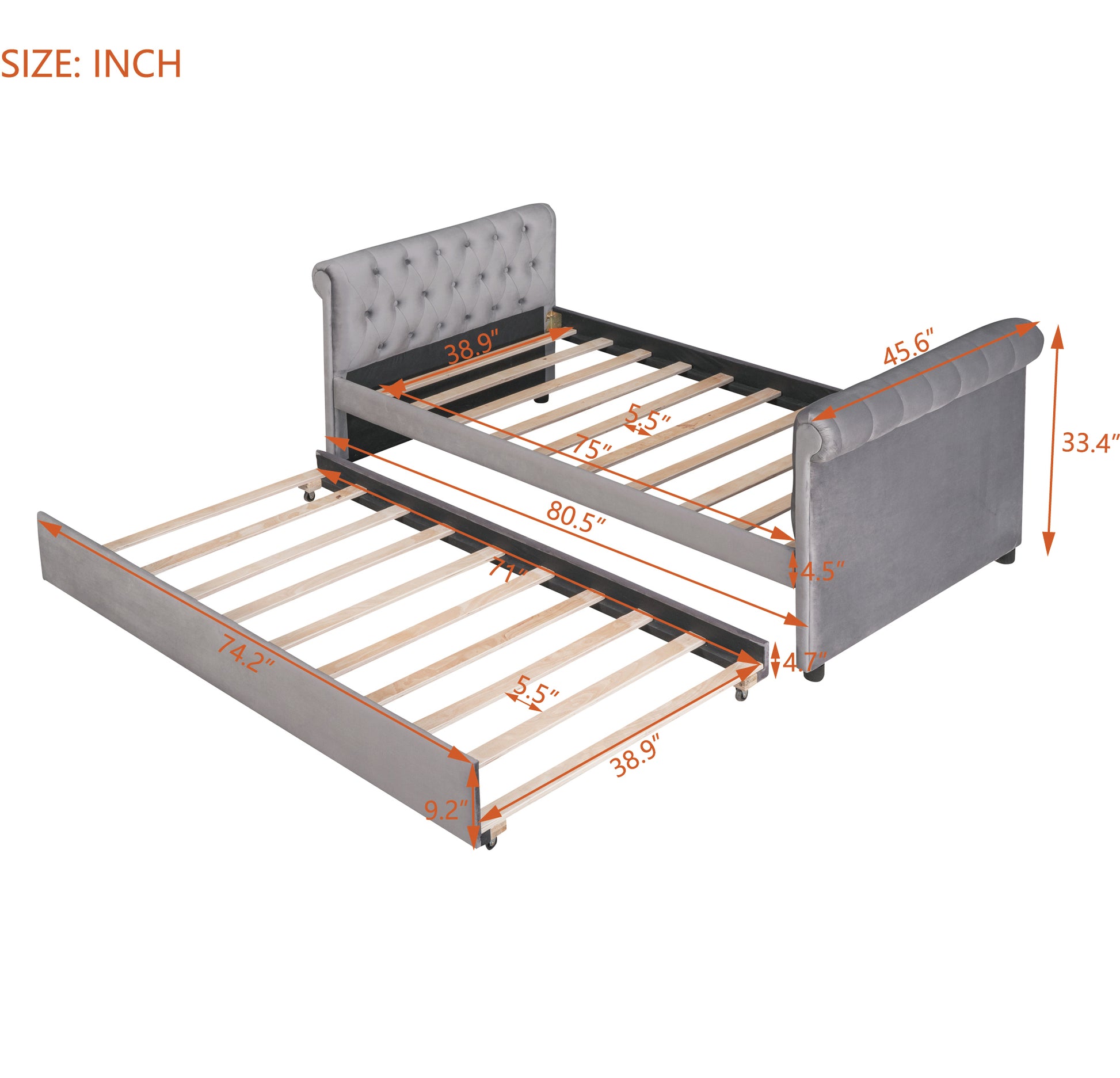 Twin Size Upholstered Daybed With Trundle, Wood Slat Support, Gray Old Sku :Lp000116Aae Gray Upholstered