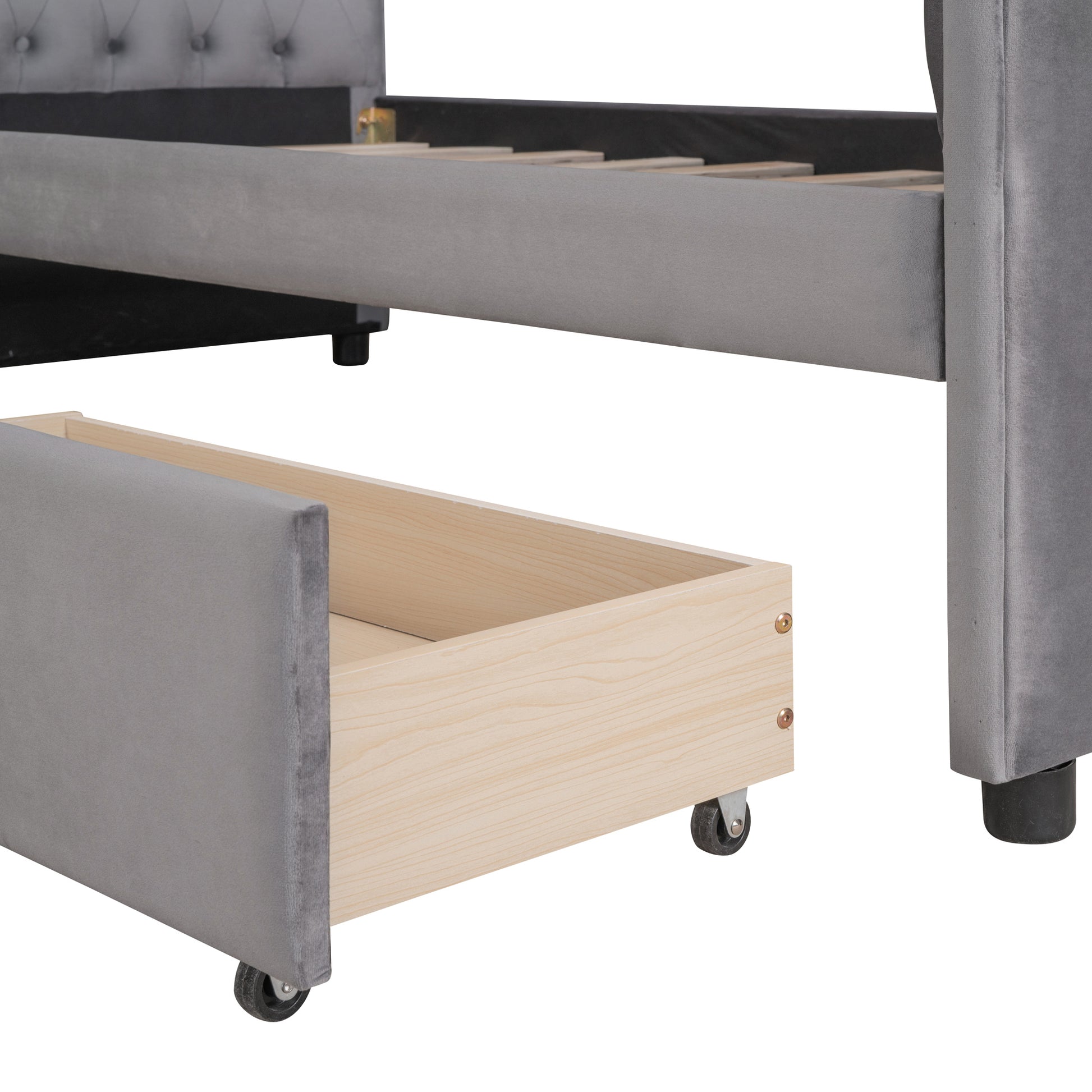 Twin Size Upholstered Daybed With Drawers, Wood Slat Support, Gray Old Sku :Lp000117Aae Twin Gray Upholstered