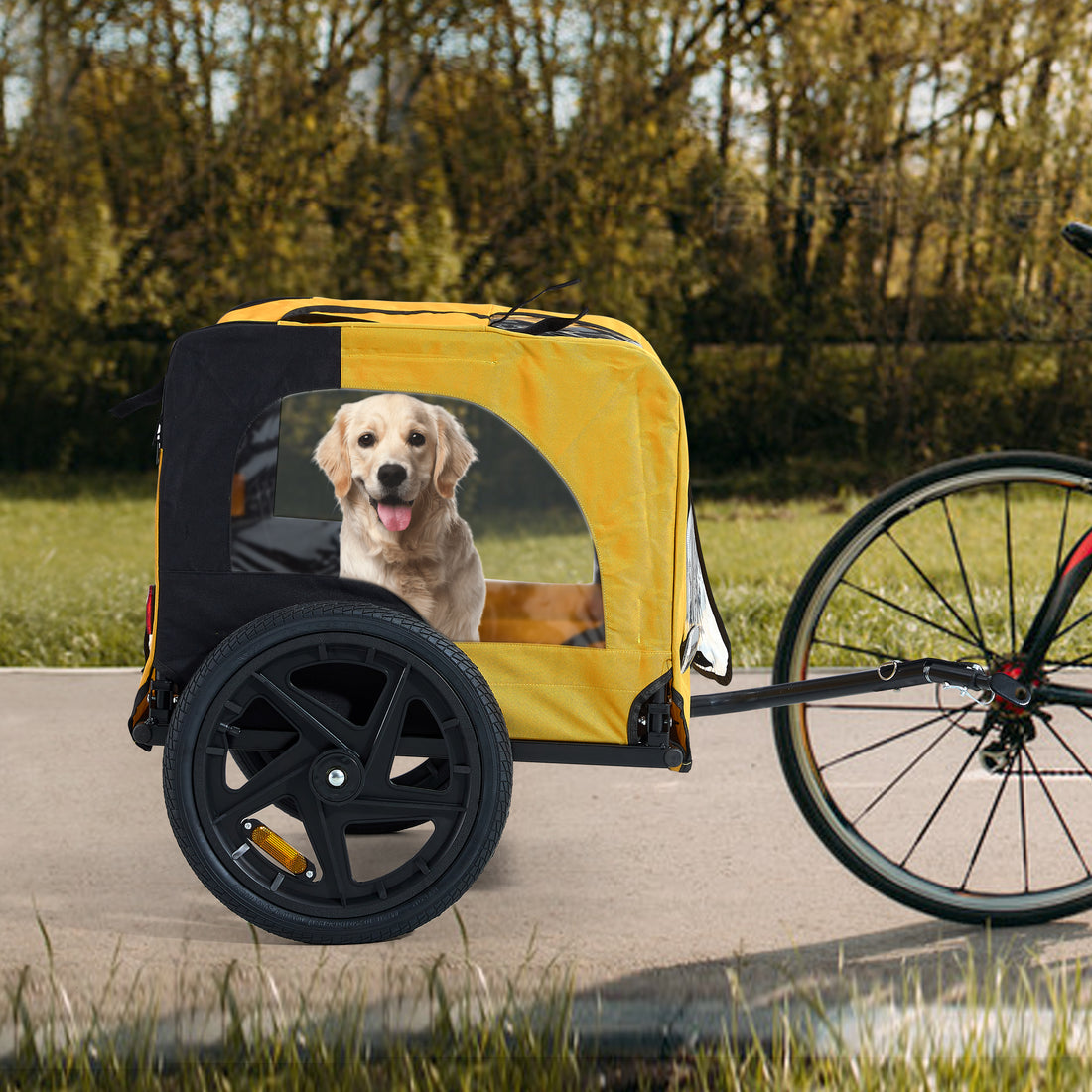 Yellow Outdoor Heavy Duty Foldable Utility Pet Stroller Dog Carriers Bicycle Trailer Yellow Oxford Fabric Steel