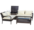 4 Piece Patio Sectional Wicker Rattan Outdoor Furniture Sofa Set With Storage Box Brown Brown Iron