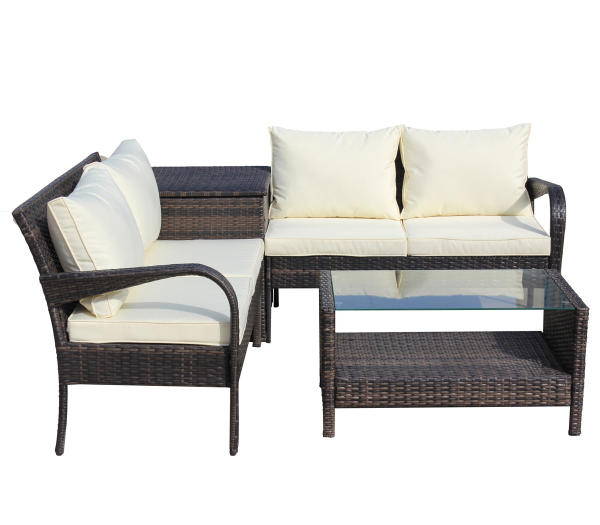 4 Piece Patio Sectional Wicker Rattan Outdoor Furniture Sofa Set With Storage Box Brown Brown Iron