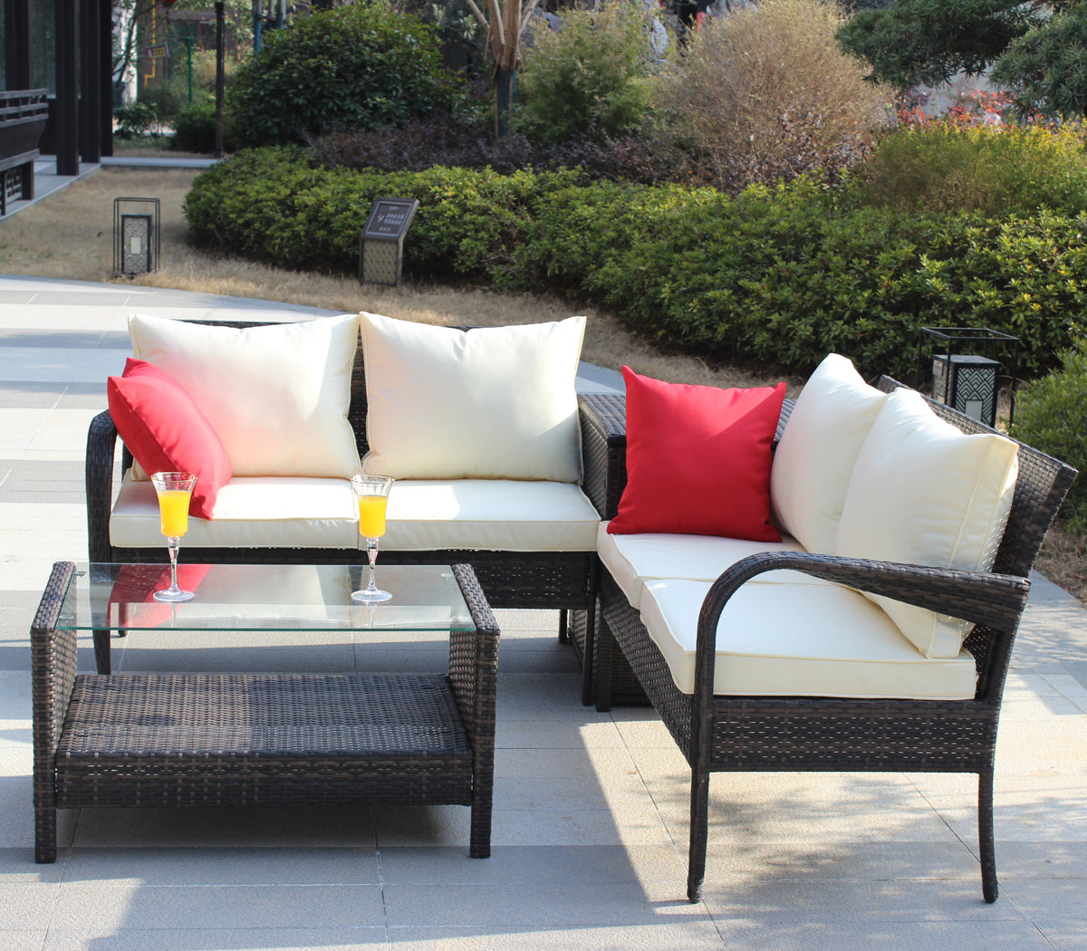 4 Piece Patio Sectional Wicker Rattan Outdoor Furniture Sofa Set With Storage Box Brown Brown Iron