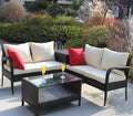4 Piece Patio Sectional Wicker Rattan Outdoor Furniture Sofa Set With Storage Box Brown Brown Iron