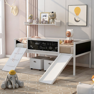 Twin Size Loft Bed Wood Bed With Two Storage Boxes White Old Sku: Lp000075Aak White Solid Wood