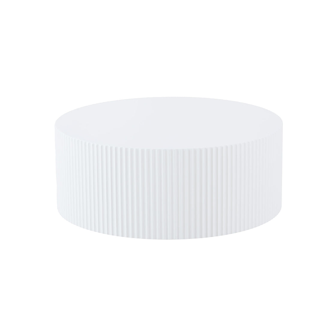 Contemporary Round Coffee Table With Handcrafted Relief, 35.43Inch, Whtie White Minimalist,Modern Mdf
