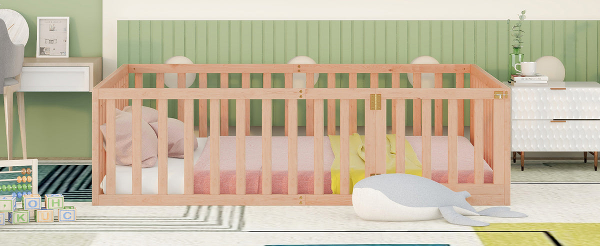 Full Size Wood Daybed Frame With Fence, Natural Old Sku:Wf289662Aam Natural Solid Wood