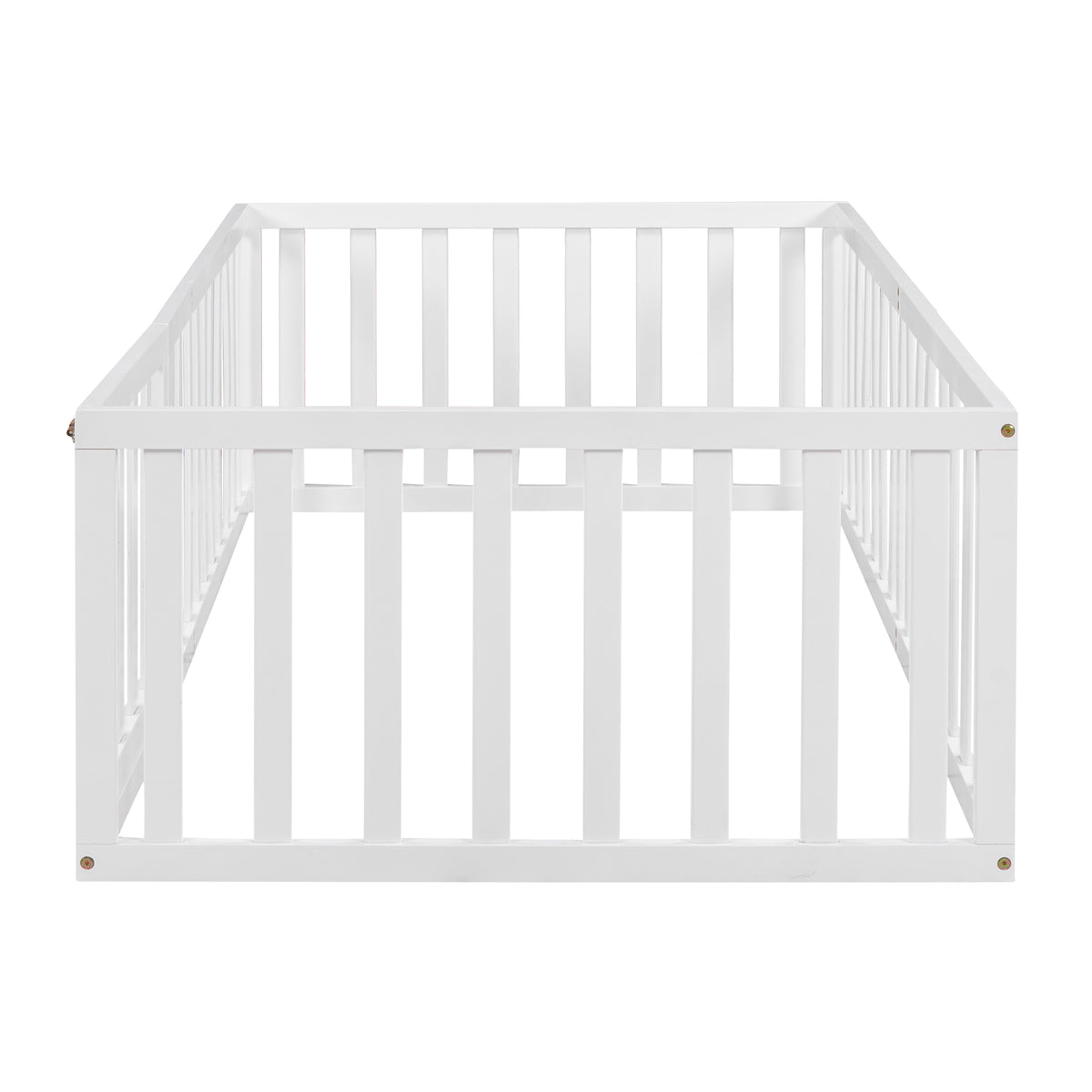 Twin Size Wood Floor Bed Frame With Fence And Door, White Old Sku :Wf289661Aak Twin White Solid Wood