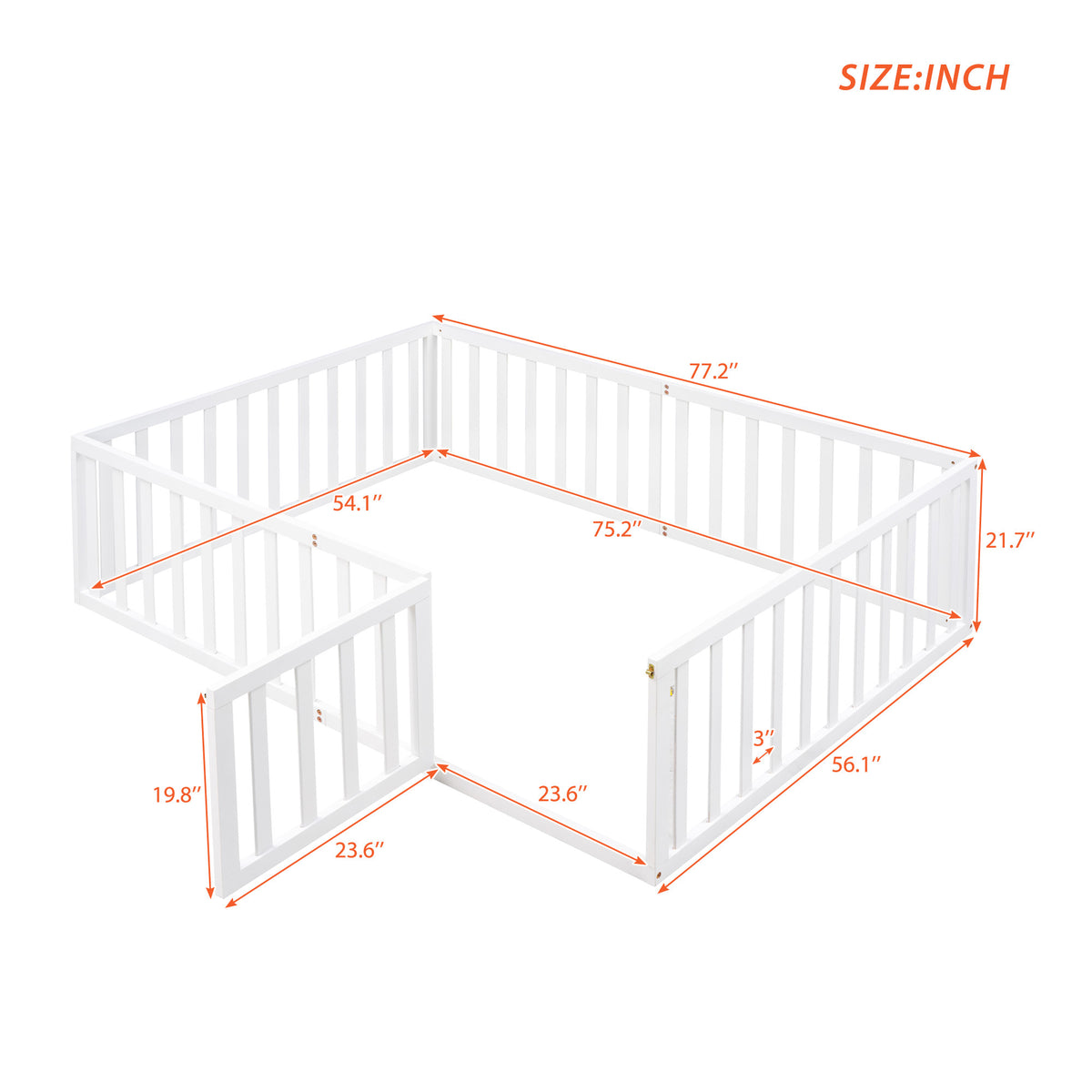 Full Size Wood Daybed Frame With Fence, White Old Sku:Wf289662Aak White Solid Wood