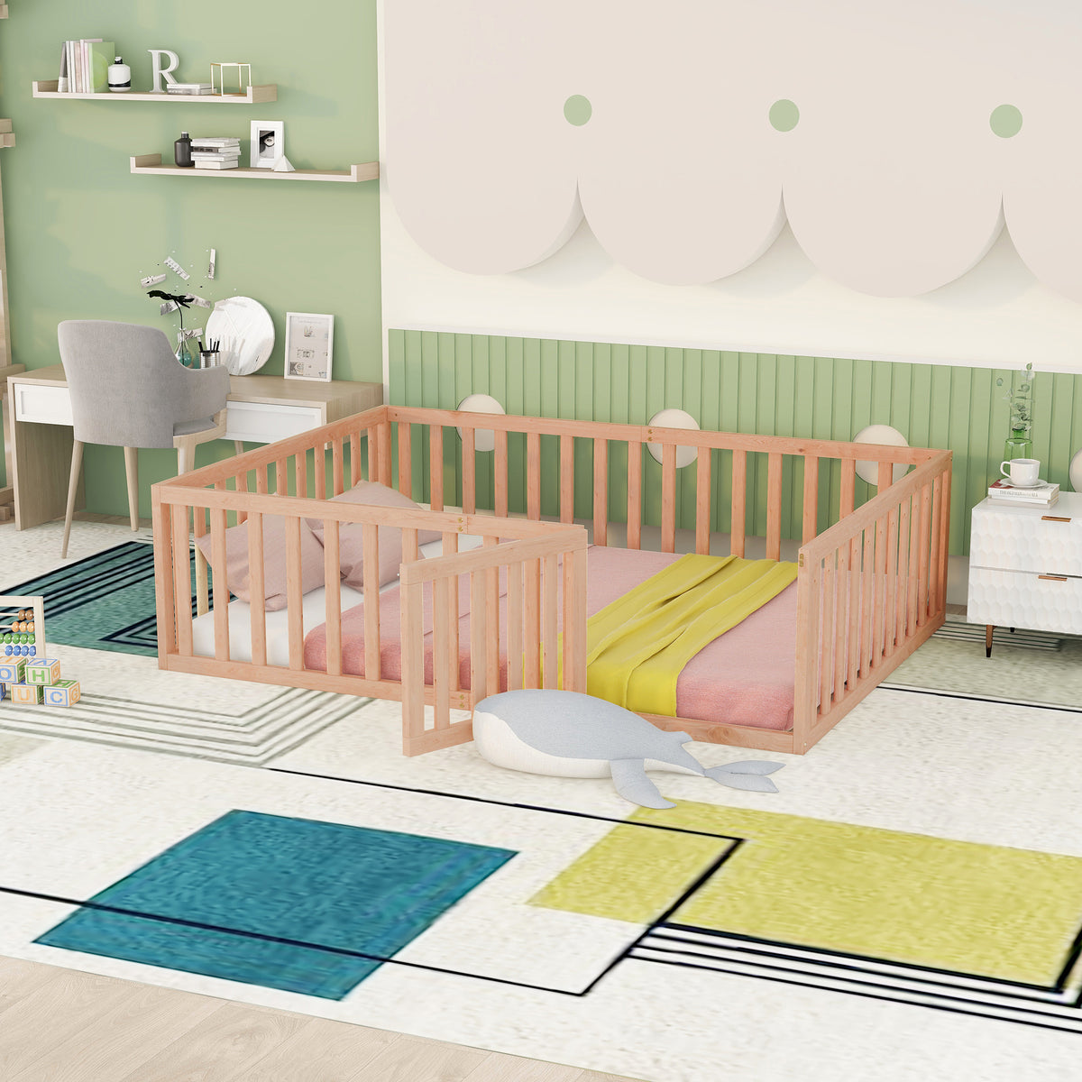 Full Size Wood Daybed Frame With Fence, Natural Old Sku:Wf289662Aam Natural Solid Wood