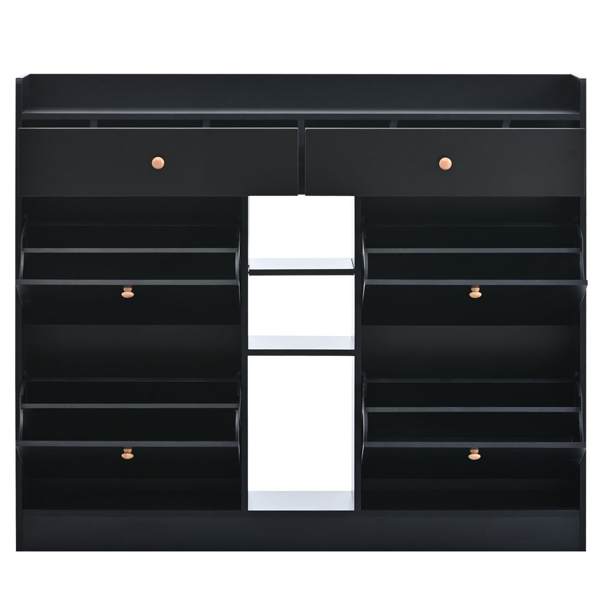 Modern Shoe Cabinet With 4 Flip Drawers, Multifunctional 2 Tier Shoe Storage Organizer With Drawers, Free Standing Shoe Rack For Entrance Hallway, Black. Black Particle Board