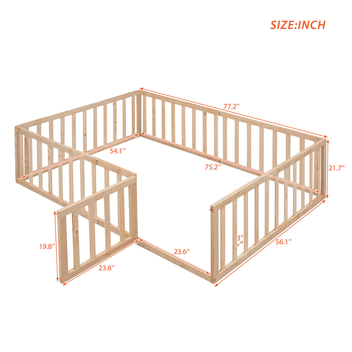 Full Size Wood Daybed Frame With Fence, Natural Old Sku:Wf289662Aam Natural Solid Wood