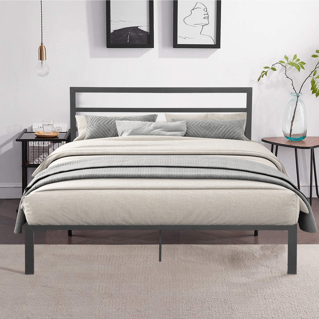Queen Size Metal Bed Frame With Headboard Charcoal Grey Charcoal Grey Metal