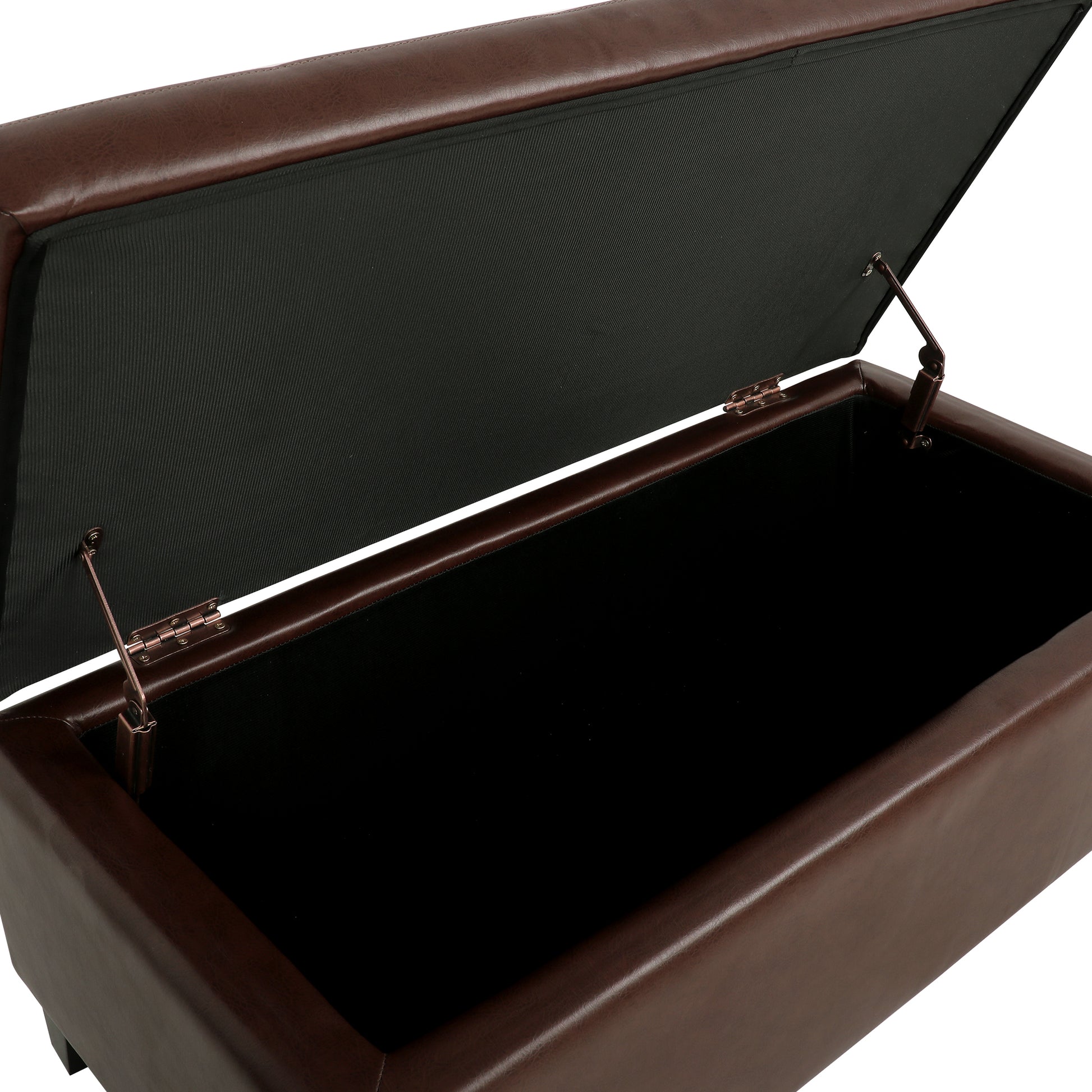 Storage Ottoman With Wooden Legs, Faux Leather Ottoman With Storage For Living Room, Bedroom & Hallway, Ottoman Foot Rest, 38.4" Brown Ottoman Brown Pu Pu Pu
