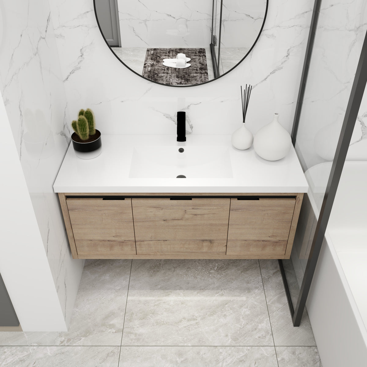 48 Inch Bathroom Cabinet With Sink,Soft Close Doors And Drawer,Float Mounting Design,48X18 Kd Packing 1 Imitative Oak 2 Bathroom Wall Mounted Modern Plywood