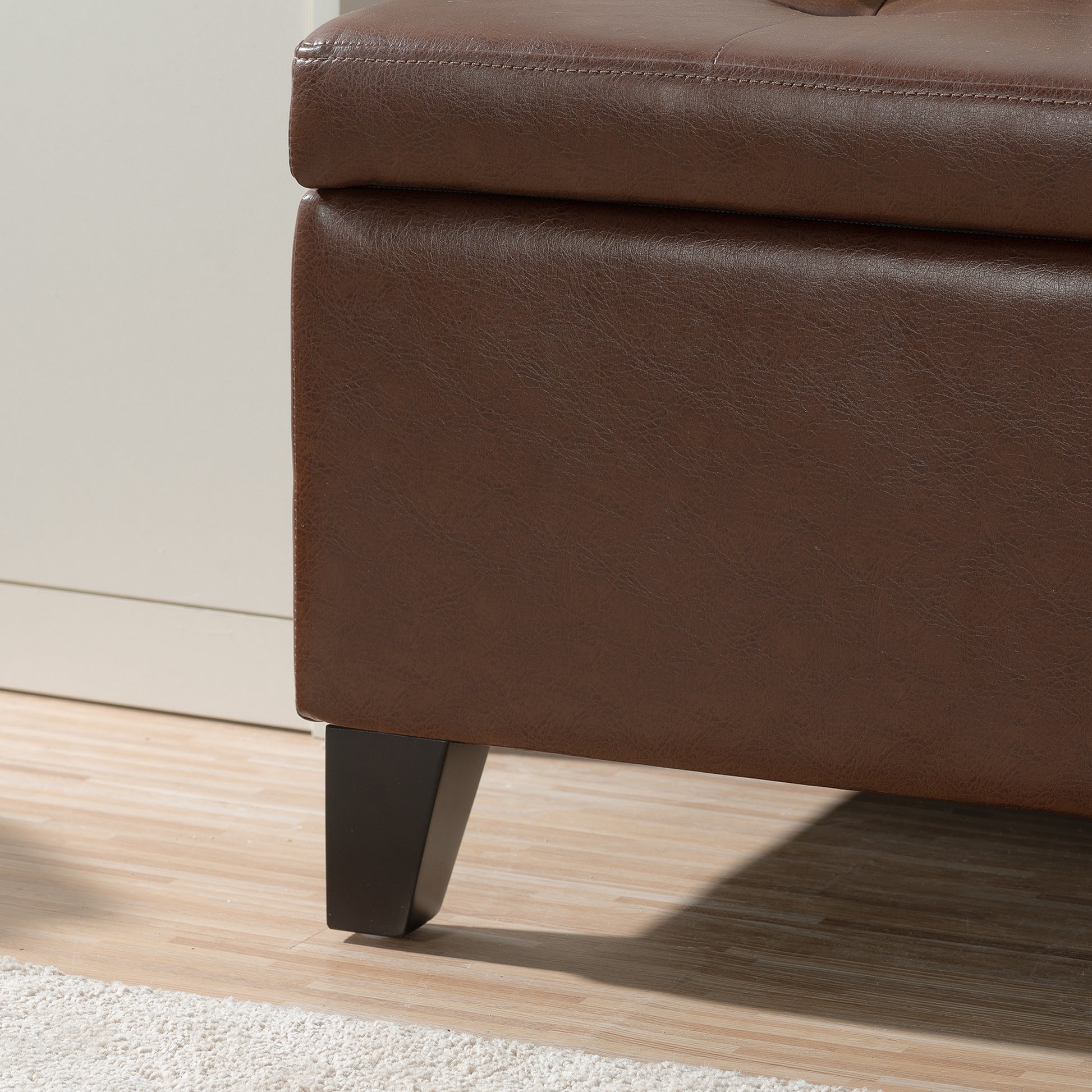 Storage Ottoman With Wooden Legs, Faux Leather Ottoman With Storage For Living Room, Bedroom & Hallway, Ottoman Foot Rest, 38.4" Brown Ottoman Brown Pu Pu Pu