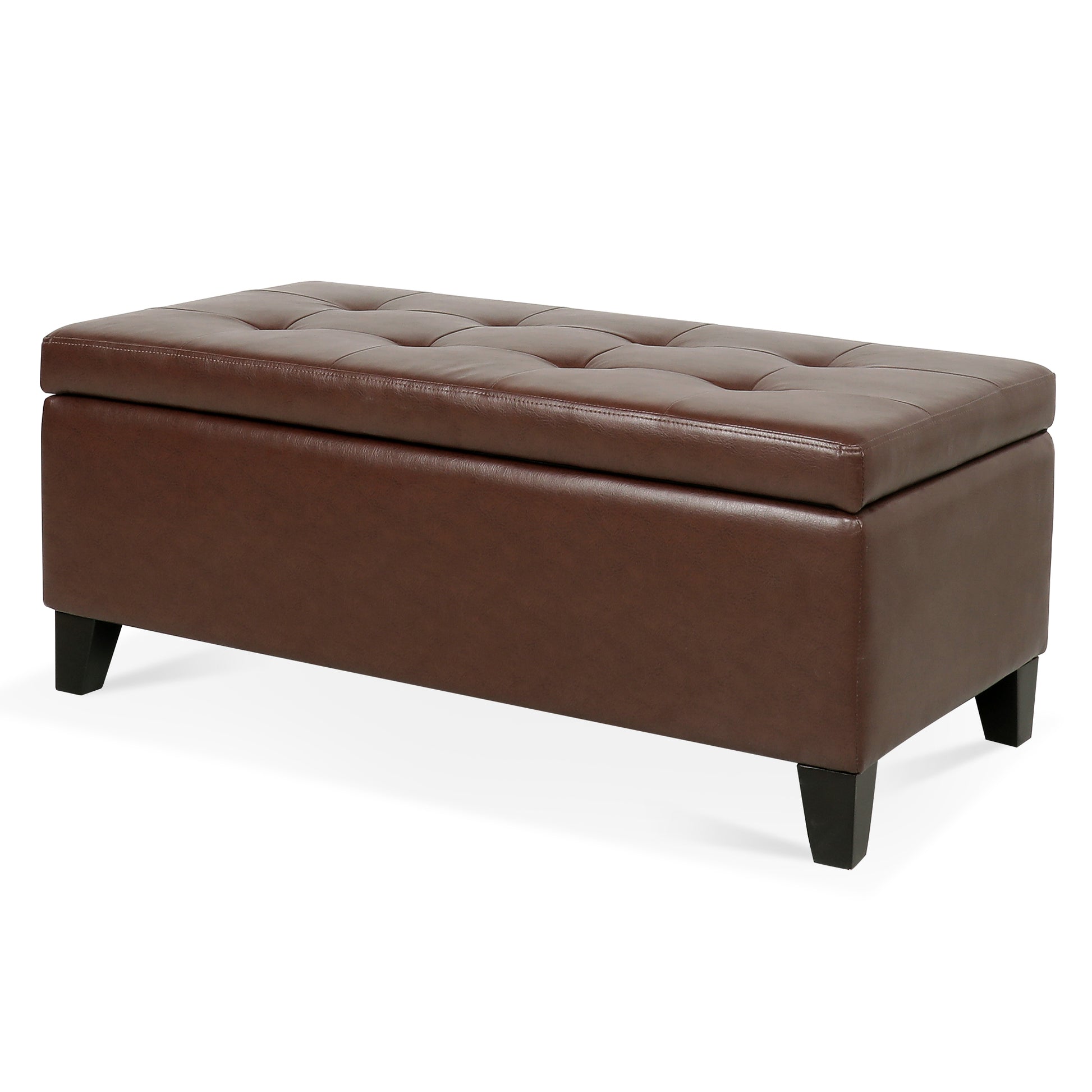 Storage Ottoman With Wooden Legs, Faux Leather Ottoman With Storage For Living Room, Bedroom & Hallway, Ottoman Foot Rest, 38.4" Brown Ottoman Brown Pu Pu Pu