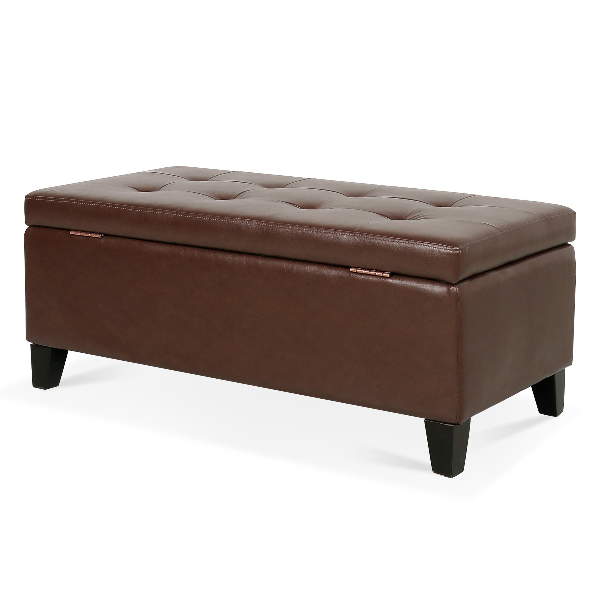 Storage Ottoman With Wooden Legs, Faux Leather Ottoman With Storage For Living Room, Bedroom & Hallway, Ottoman Foot Rest, 38.4" Brown Ottoman Brown Pu Pu Pu