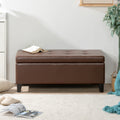 Storage Ottoman With Wooden Legs, Faux Leather Ottoman With Storage For Living Room, Bedroom & Hallway, Ottoman Foot Rest, 38.4