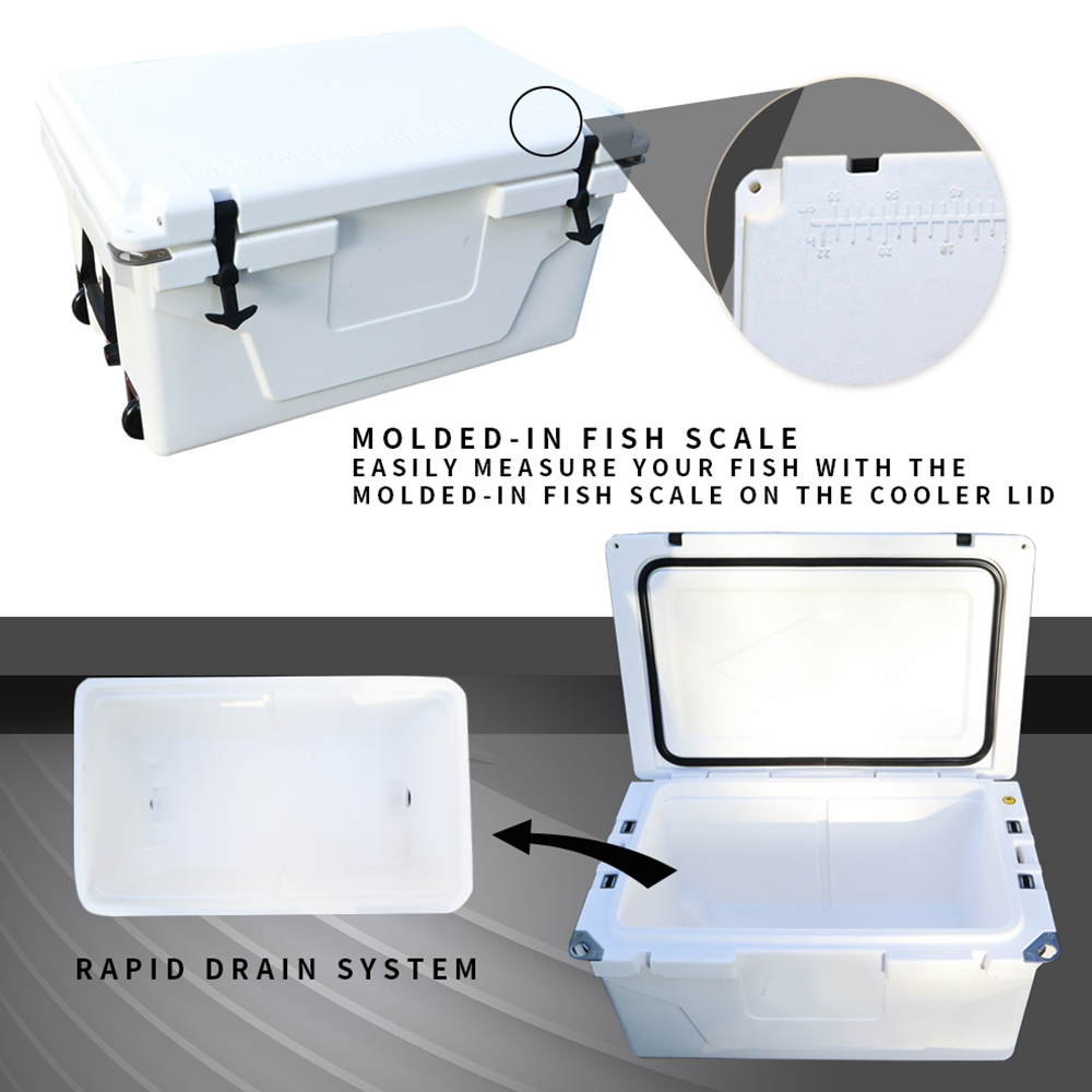White Outdoor Camping Picnic Fishing Portable Cooler 65Qt Portable Insulated Cooler Box Antique White Abs Plastic