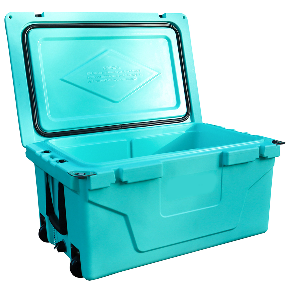Hot Selling Blue Color 65Qt Outdoor Cooler Fish Ice Chest Box 2022 Popular Camping Cooler Box Blue Abs Plastic