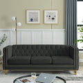 Contact Us For 3D Modeling Velvet Sofa For Living Room,Buttons Tufted Square Arm Couch, Modern Couch Upholstered Button And Metal Legs, Sofa Couch For Bedroom, Black Velvet ,2Pcs Black Foam Velvet