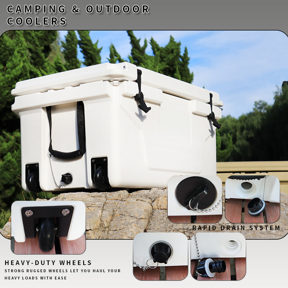 White Outdoor Camping Picnic Fishing Portable Cooler 65Qt Portable Insulated Cooler Box Antique White Abs Plastic