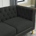 Contact Us For 3D Modeling Velvet Sofa For Living Room,Buttons Tufted Square Arm Couch, Modern Couch Upholstered Button And Metal Legs, Sofa Couch For Bedroom, Black Velvet ,2Pcs Black Foam Velvet
