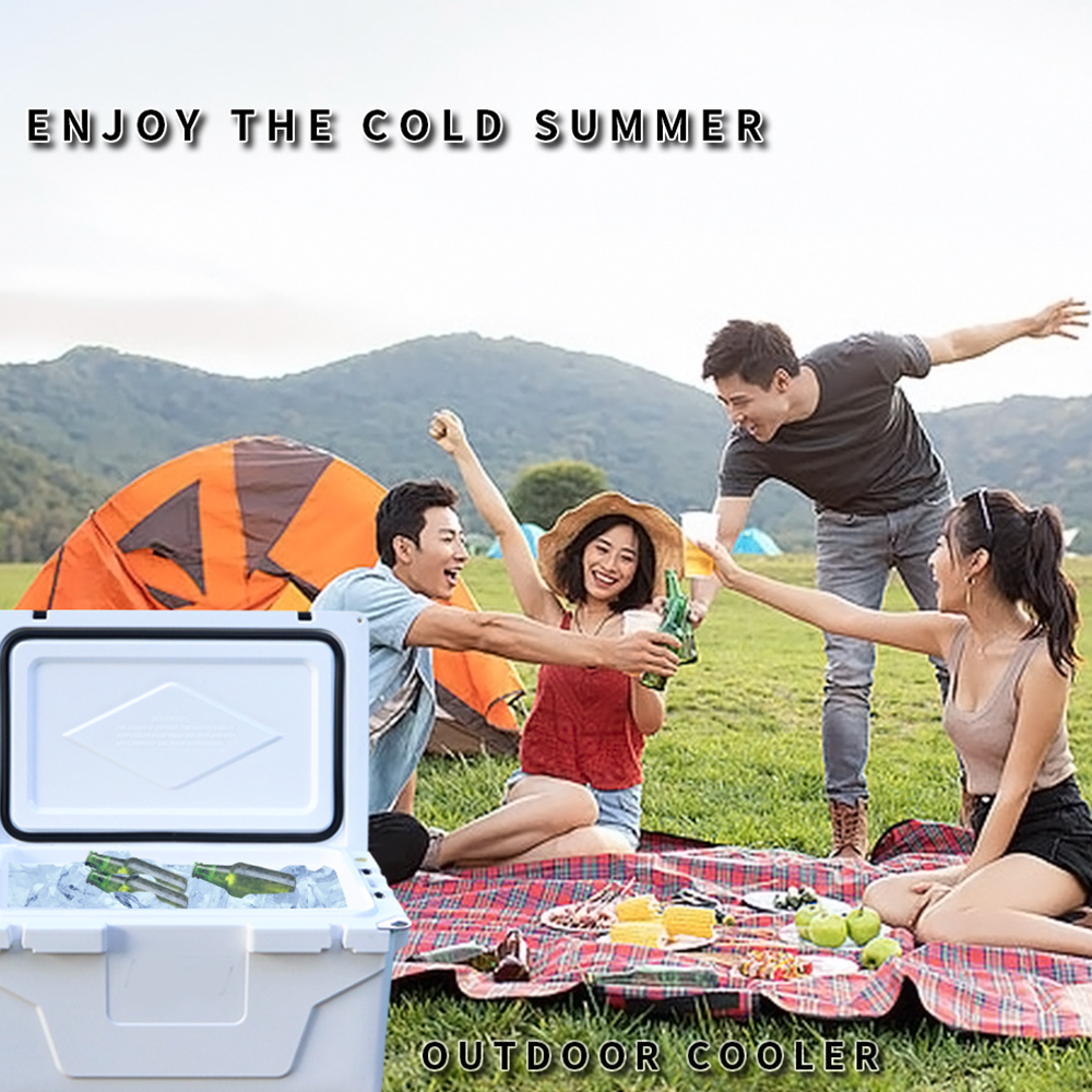 White Outdoor Camping Picnic Fishing Portable Cooler 65Qt Portable Insulated Cooler Box Antique White Abs Plastic