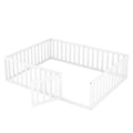 Queen Size Wood Floor Bed Frame With Fence And Door, White Old Sku:Wf289663Aak White Solid Wood