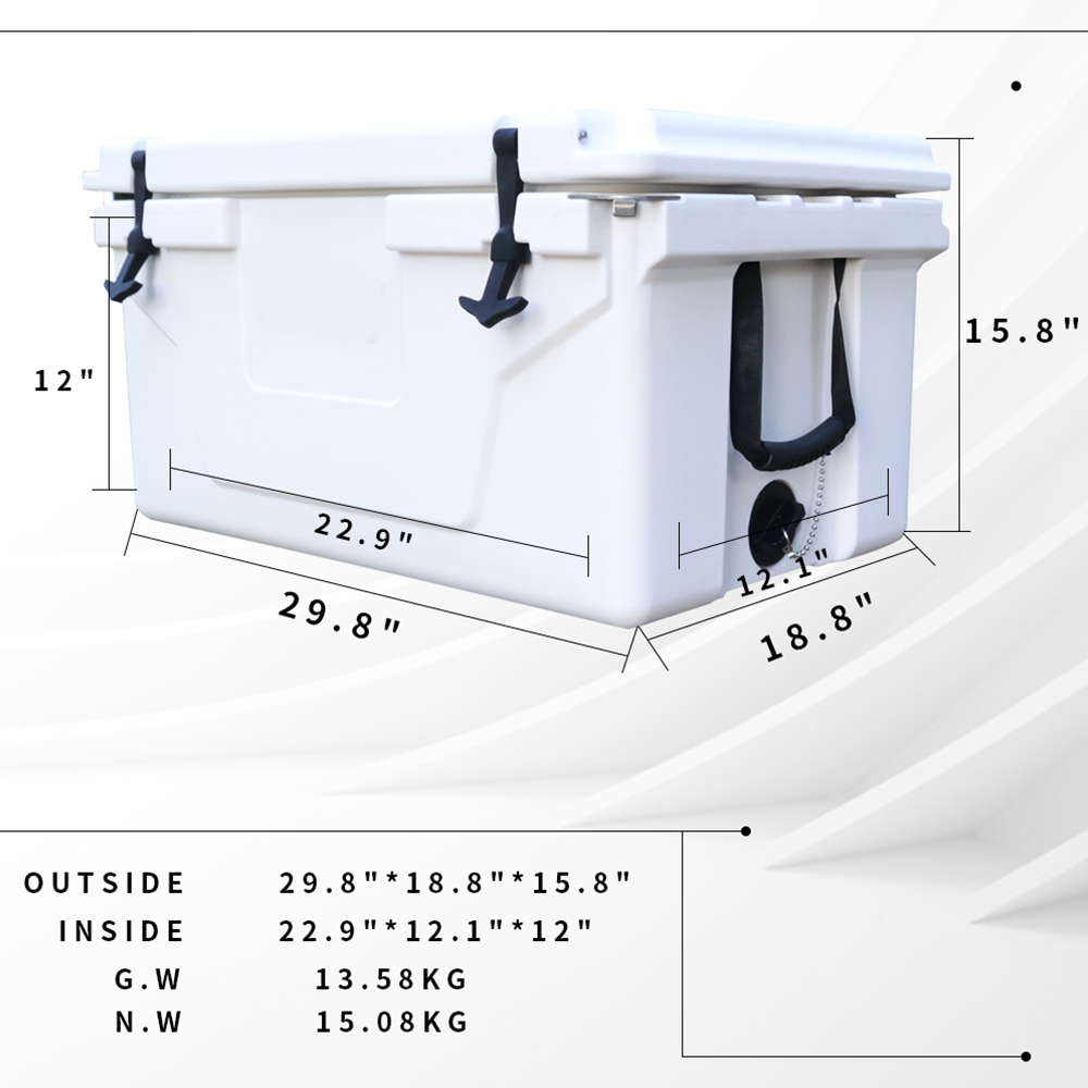 White Outdoor Camping Picnic Fishing Portable Cooler 65Qt Portable Insulated Cooler Box Antique White Abs Plastic