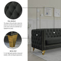 Contact Us For 3D Modeling Velvet Sofa For Living Room,Buttons Tufted Square Arm Couch, Modern Couch Upholstered Button And Metal Legs, Sofa Couch For Bedroom, Black Velvet ,2Pcs Black Foam Velvet