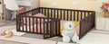 Queen Size Wood Floor Bed Frame With Fence And Door, Walnut Old Sku:Wf289663Aal Walnut Solid Wood