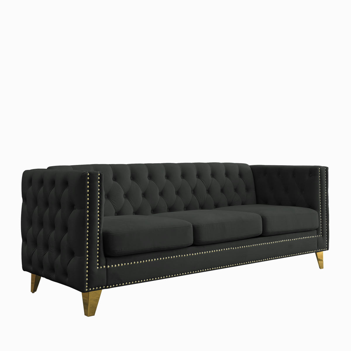 Contact Us For 3D Modeling Velvet Sofa For Living Room,Buttons Tufted Square Arm Couch, Modern Couch Upholstered Button And Metal Legs, Sofa Couch For Bedroom, Black Velvet W834S00022 Black Foam Velvet